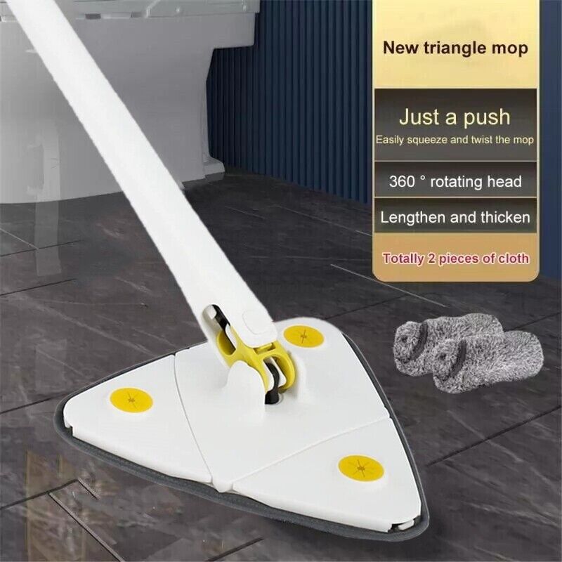 360° Rotatable Adjustable Cleaning Mop Triangle Mop Floor Wall Cleaning 4pcs Pad